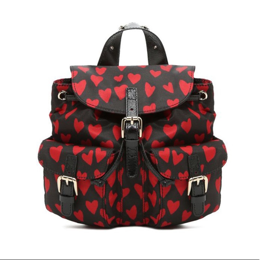 RED Valentino Black Leather Mini Backpack with Red Heart Print - Picture 2 of 14